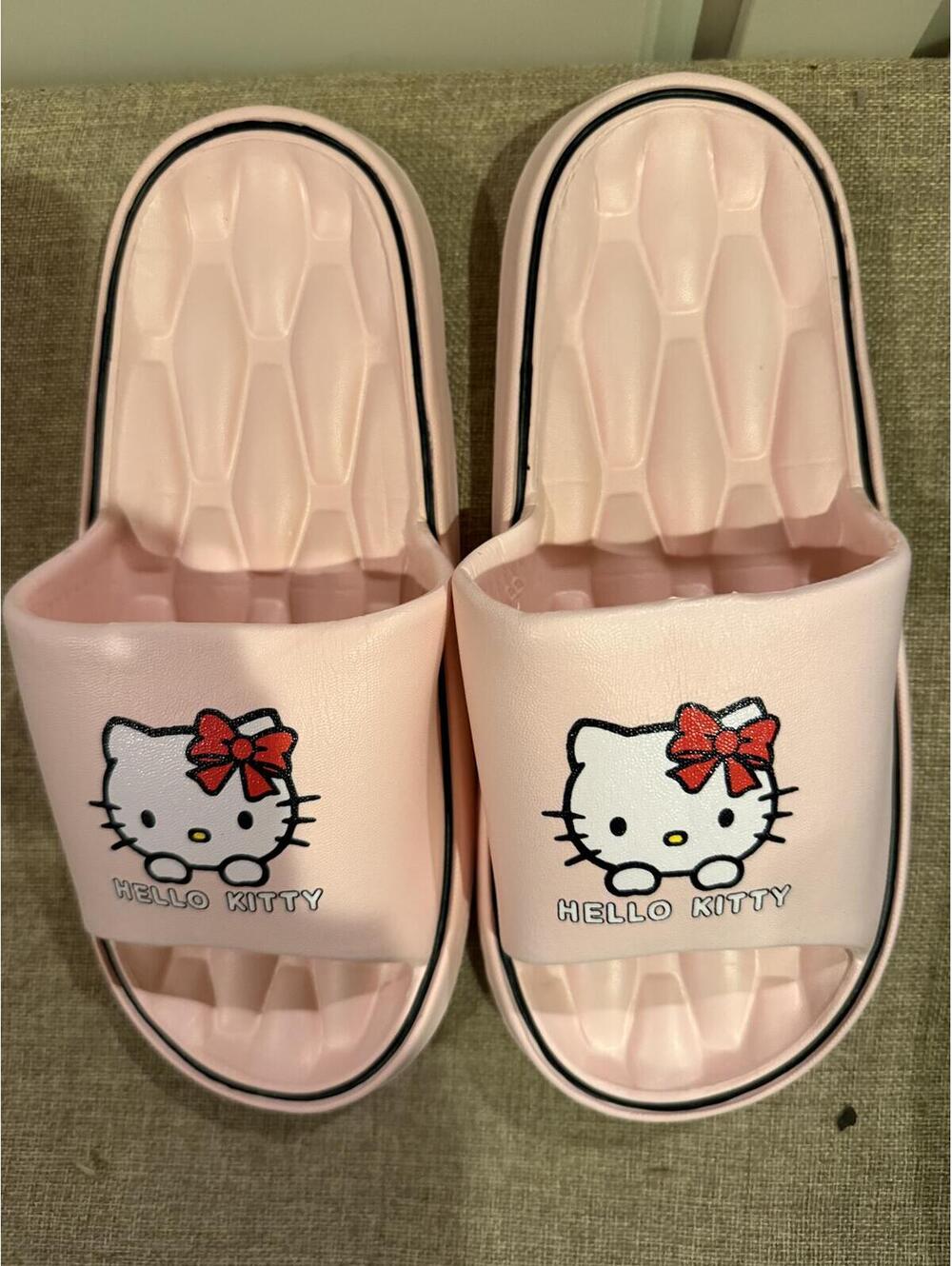Hello Kitty Pink Slide Sandals with Bow Accent Comfortable, New, Size 8.5-9
